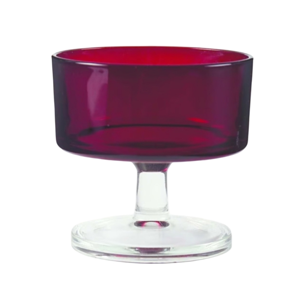 Vintage French Glass Ruby Red Dessert Footed Berry Bowl Arcoroc France MCM 60s